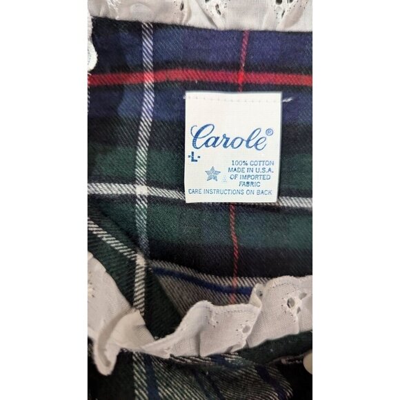 Vintage Carols Plaid Nightgown With Lace Trim & Buttons size L Blue green - Picture 4 of 7